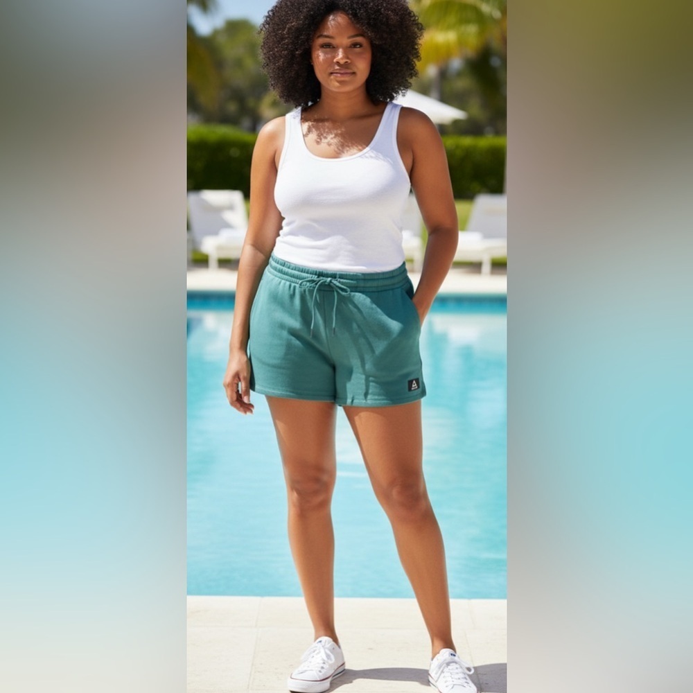 Classic WOMENS 3XL REEBOK COTTON
TEAL ACTIVE GYM  
Elastic way drawstring shorts